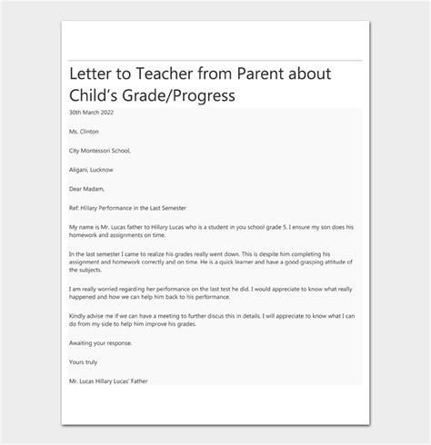 Top 16 Samples Letter To Teacher From Parent About Child Progress free to download in PDF format